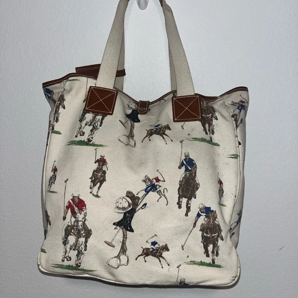 RALPH LAUREN Vintage POLO Player HORSE PRINT Tote bag Shopper Travel Bag - Picture 6 of 10